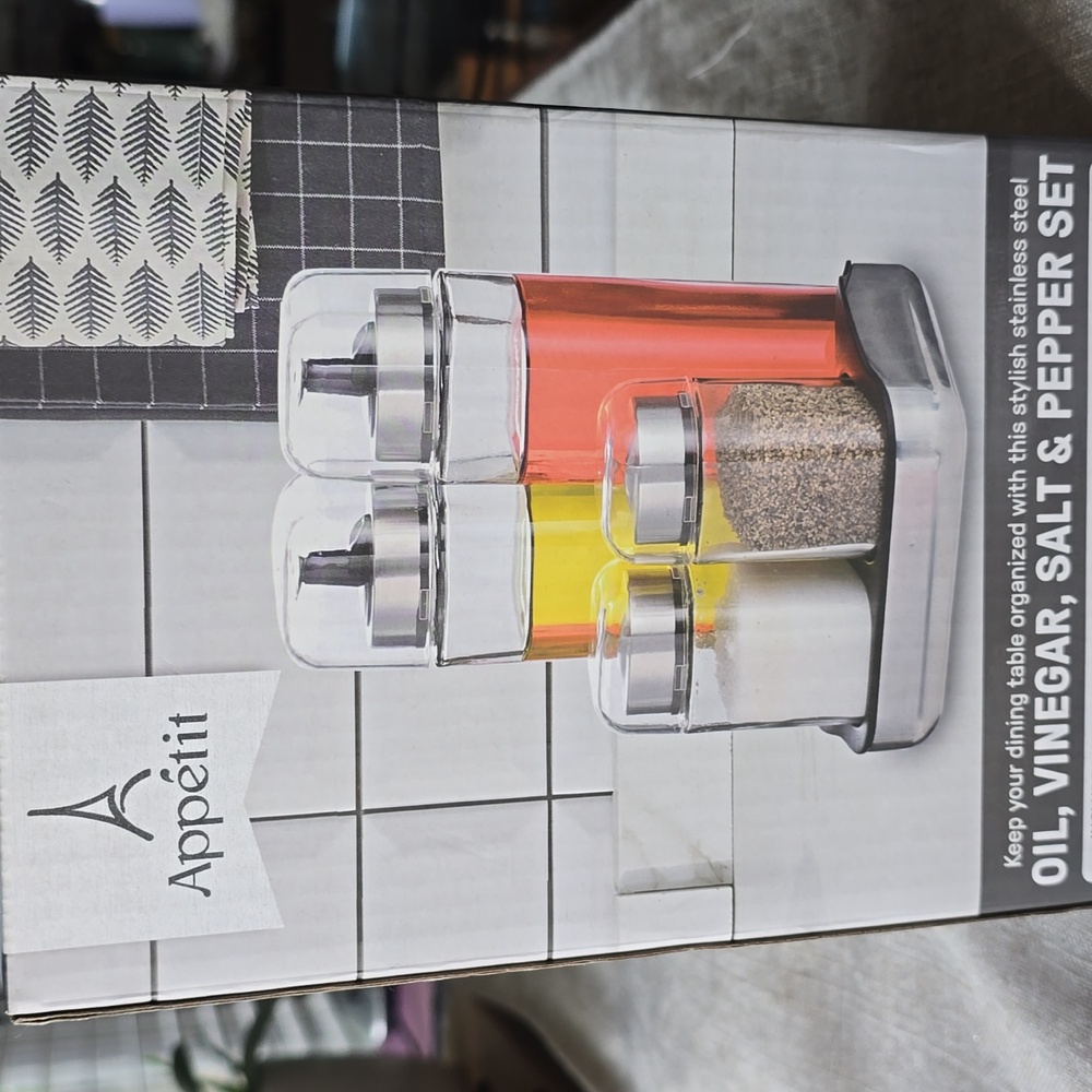 Appetit~Oil, Vinegar, Salt & Pepper Set~Stainless Steel~New